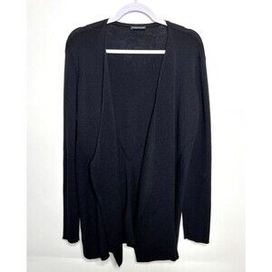Eileen Fisher Cardigan Sweater Womens Black Open Front 100% Wool Medium?